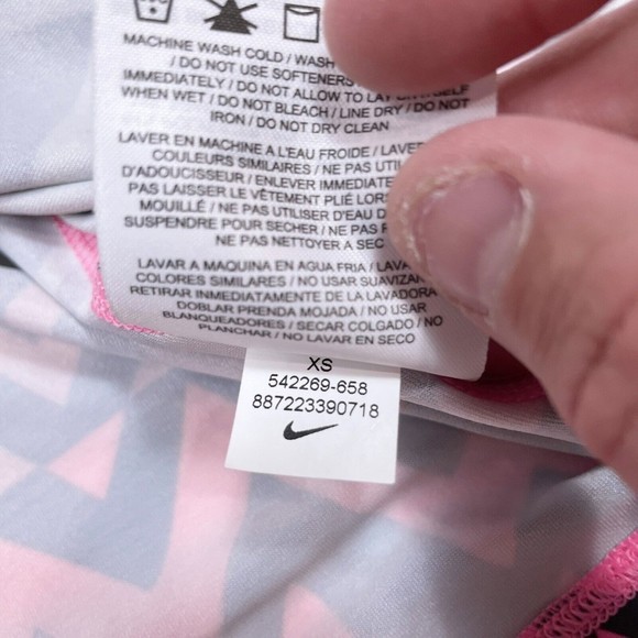 Nike Pro Shirt Womens Size XS Pink Black V Neck Fitted Printed Active 542269-658 - Picture 8 of 11